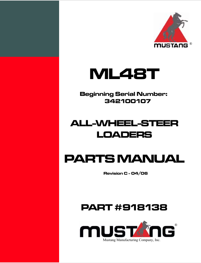 MUSTANG ML48T ALL WHEEL LOADER (918138) PARTS MANUAL PDF