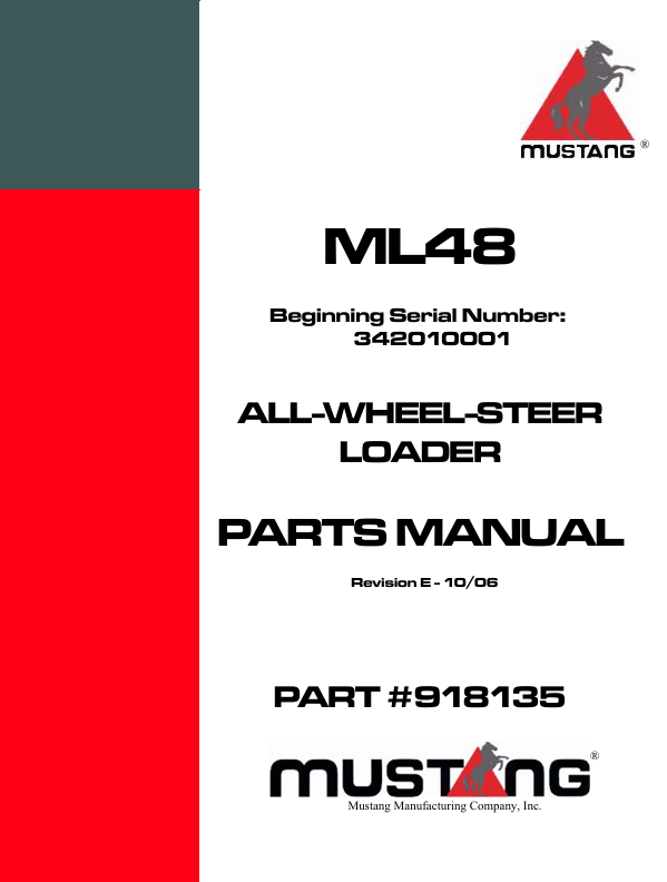 MUSTANG ML48 ALL WHEEL LOADER (918135) PARTS MANUAL PDF FILE