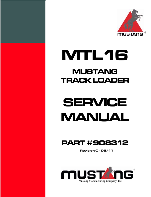 Mustang MTL16 Track Loader (908312) Service Manual PDF Download | Repair & Maintenance Guide