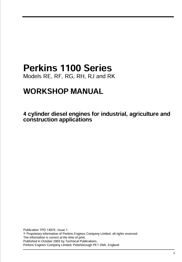 Mustang Perkins 1100 Series RE RF RG RH RJ RK (17121) Workshop Manual PDF Download