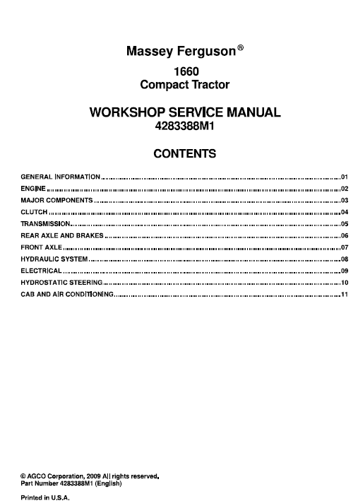 Massey Ferguson 1660 Compact Tractor Service Repair PDF