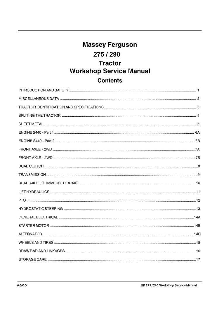 Massey Ferguson 275 & 290 Tractor Workshop Service Repair PDF