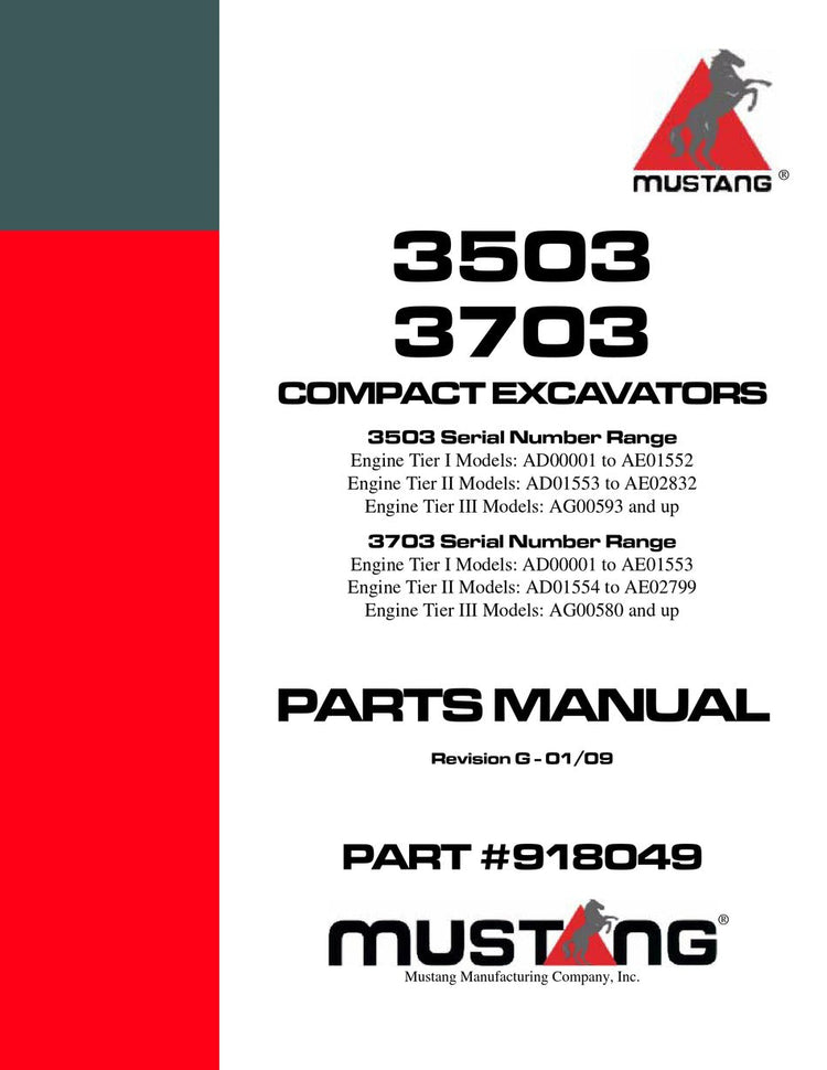 Mustang 3503 3703 Compact Excavators Parts Catalog Manual (SN AD00001 and Up) ME3703 918049 PDF Download