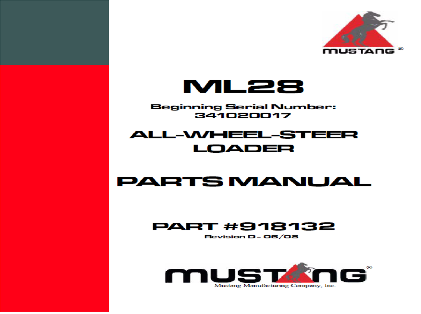 Mustang ML28 Parts Catalog Manual 918132D Download PDF