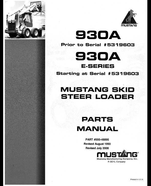 Mustang Skid Steer Loader 342 Parts Catalog Manual (000-48833) PDF Download