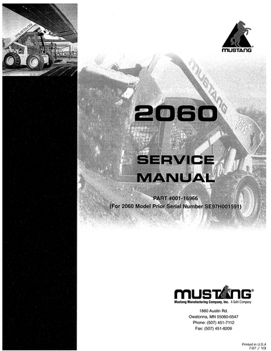 Mustang 2040 & 2050 Skid Steer Loader Service Repair Manual 001-49966