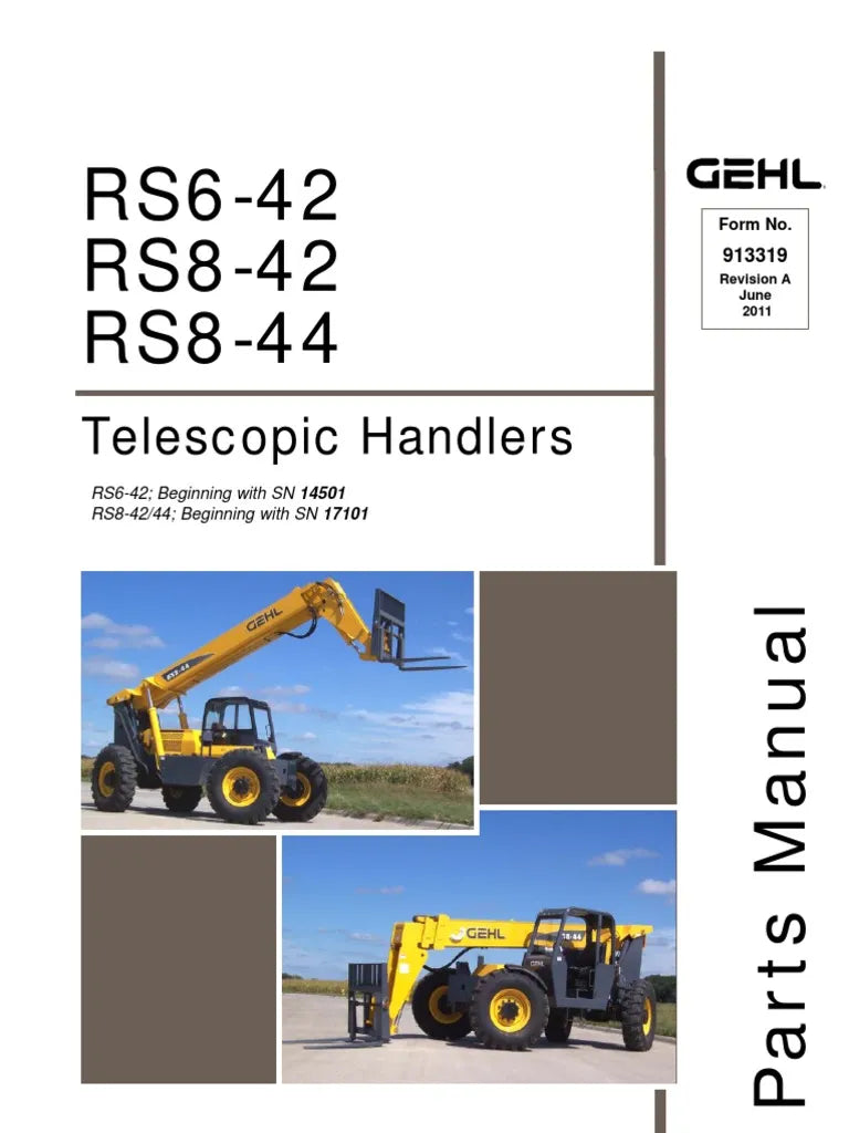 RS6-42, RS8-42 & RS8-44 Gehl Telescopic Handler Parts Catalog Manual PDF Download