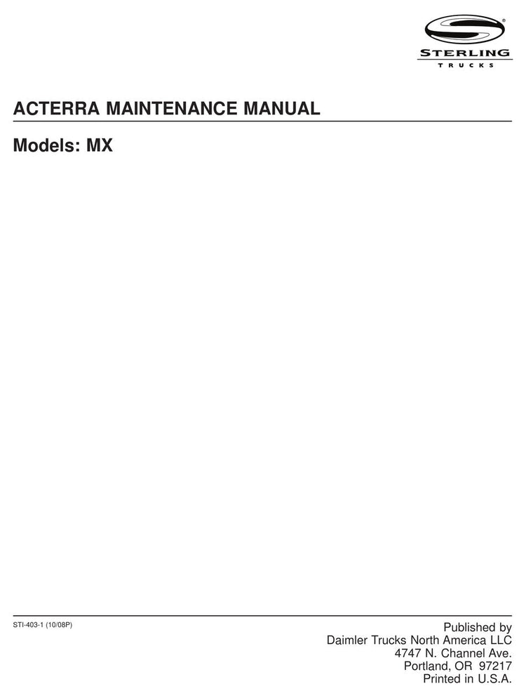 Sterling Acterra MX Truck Maintenance Manual PDF Download