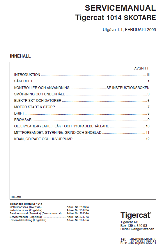 TIGERCAT 1014 FORWARDER SERVICE REPAIR MANUAL (10140101-10140500)