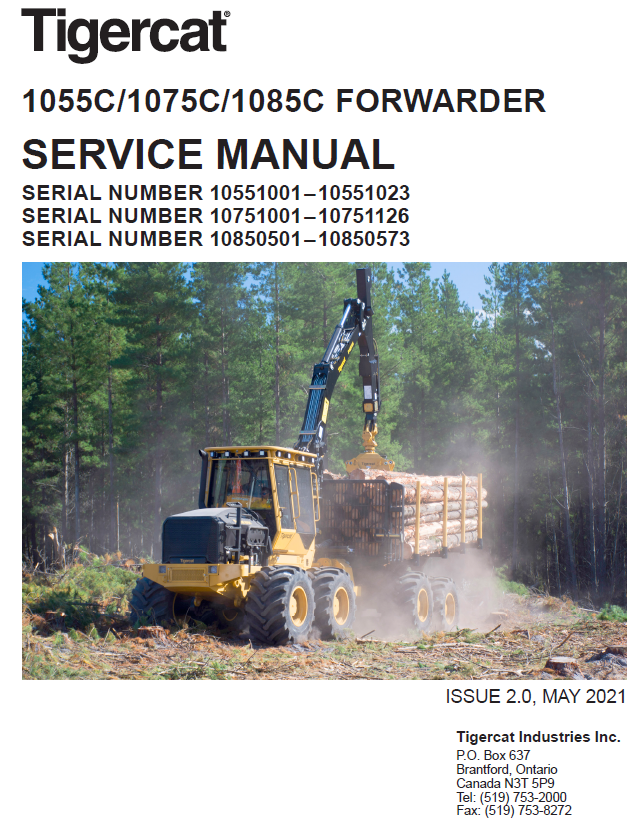 TIGERCAT 1055C FORWARDER SERVICE REPAIR MANUAL (10551001-10551500, 10551001-10551023)