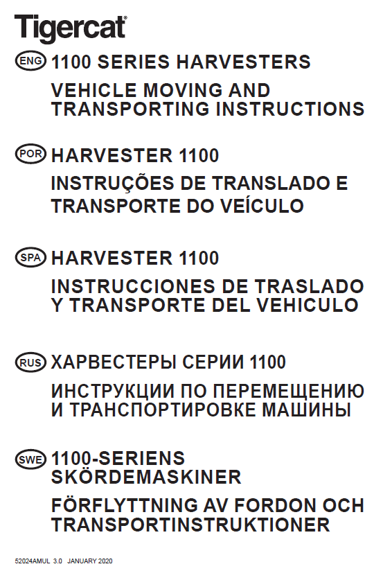 TIGERCAT 1165 HARVESTER MISCELLANEOUS MANUAL