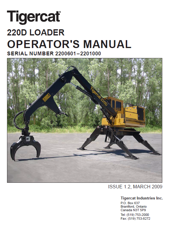 TIGERCAT 220D LOADER OPERATOR MANUAL (2200601-2201000)