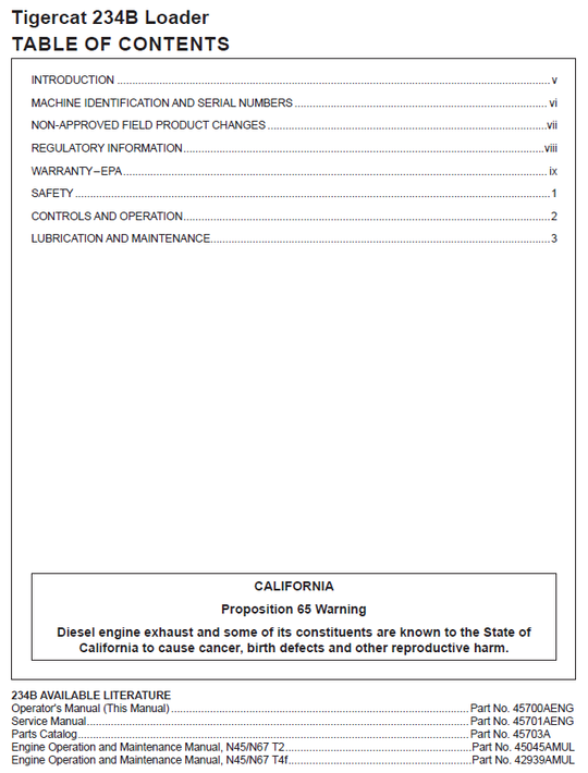 TIGERCAT 234B LOADER OPERATOR MANUAL (2342101-2344000)