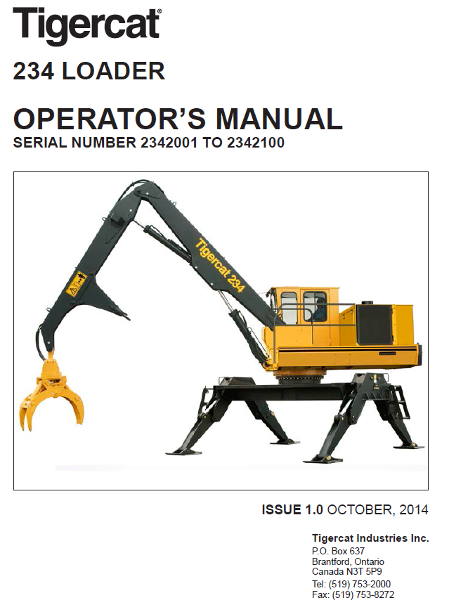 TIGERCAT 234 LOADER OPERATOR MANUAL (2340101-2342100, 2342001-2342100)