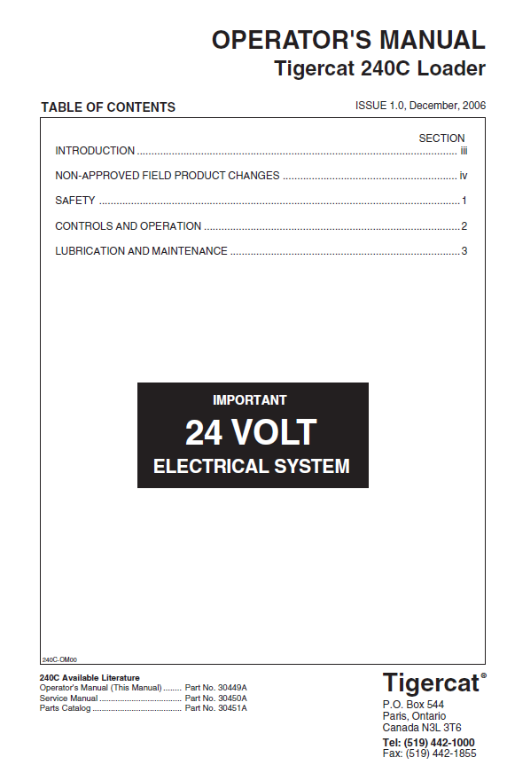 TIGERCAT 240C LOADER OPERATOR MANUAL (2401501-2402000)