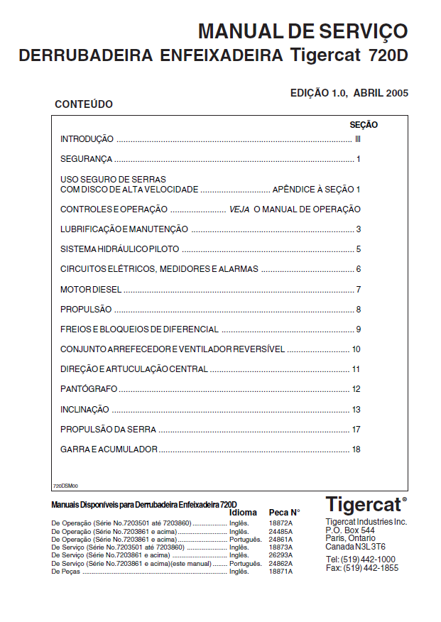TIGERCAT 720D FELLER BUNCHER SERVICE MANUAL (7203501-7204400, 7203861-7204400)