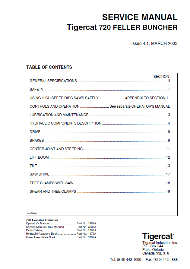 TIGERCAT 720 FELLER BUNCHER SERVICE MANUAL (7200101 - 7201660) - PDF FILE DOWNLOAD