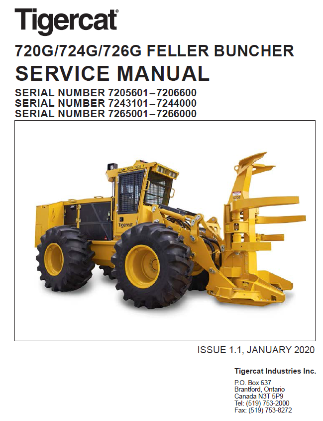 TIGERCAT 720G FELLER BUNCHER SERVICE MANUAL (7205601-7208500, 7205601-7206600)