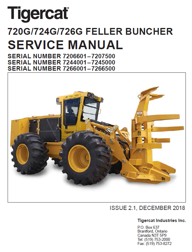 TIGERCAT 720G FELLER BUNCHER SERVICE MANUAL (7205601-7208500, 7206601-7207500)
