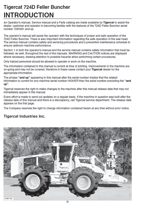 TIGERCAT 724D FELLER BUNCHER SERVICE MANUAL (7240201-7240999, 7240581-7240999)