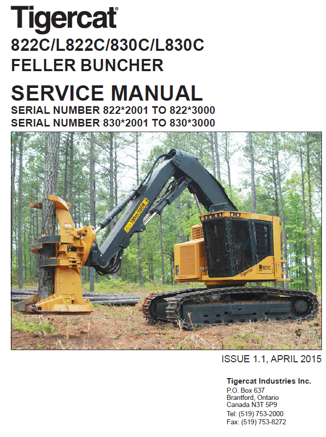TIGERCAT 822C FELLER BUNCHER SERVICE MANUAL (82211001-82213000, 82212001-82213000)