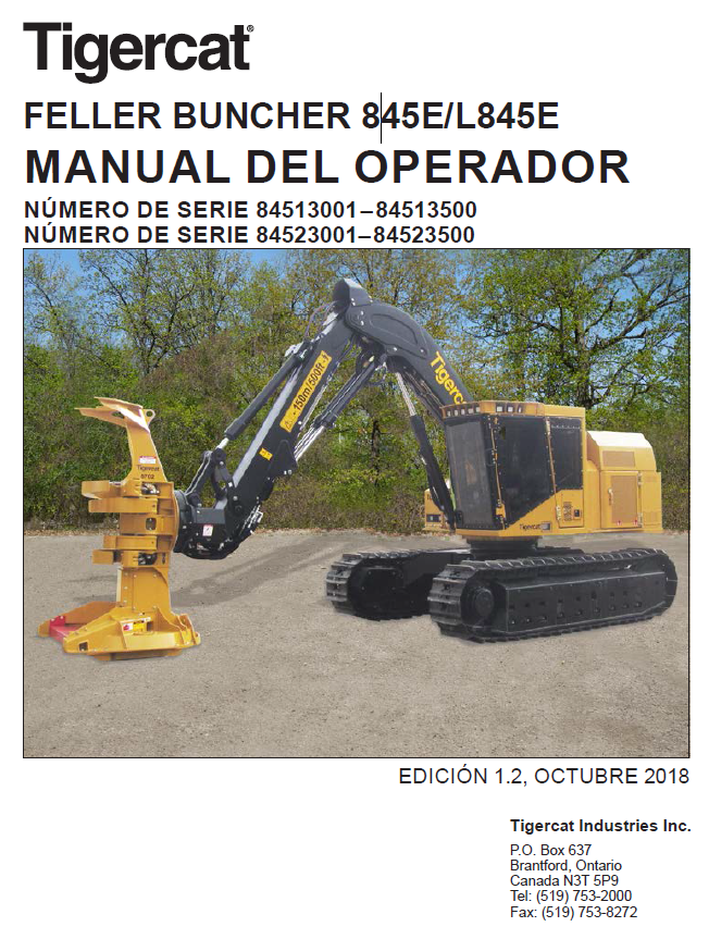 TIGERCAT 845E FELLER BUNCHER OPERATOR MANUAL (84513001-84513500)