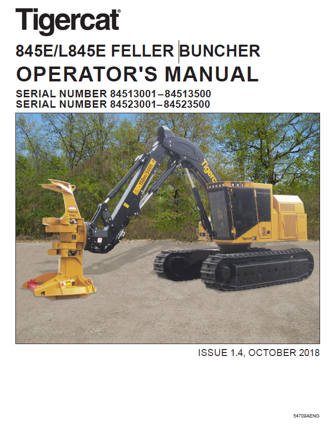 TIGERCAT 845E FELLER BUNCHER OPERATOR MANUAL (84513001-84513500)