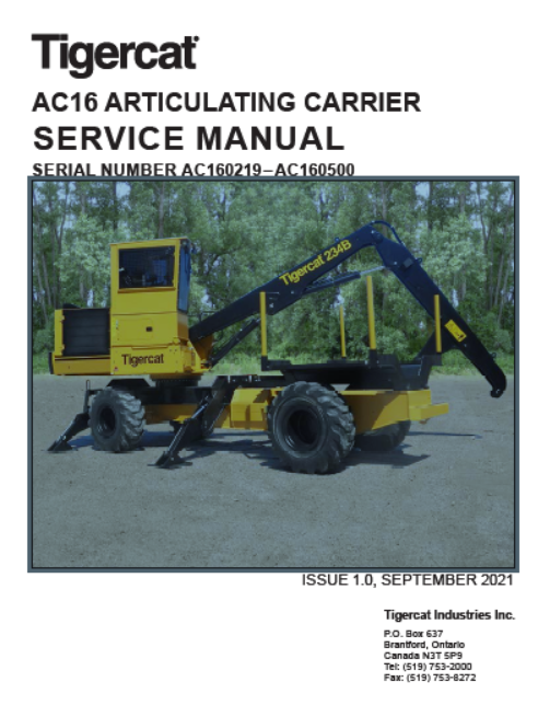 TIGERCAT AC16 ARTICULATING CARRIER (AC160219–AC160500) SERVICE MANUAL 57259AENG