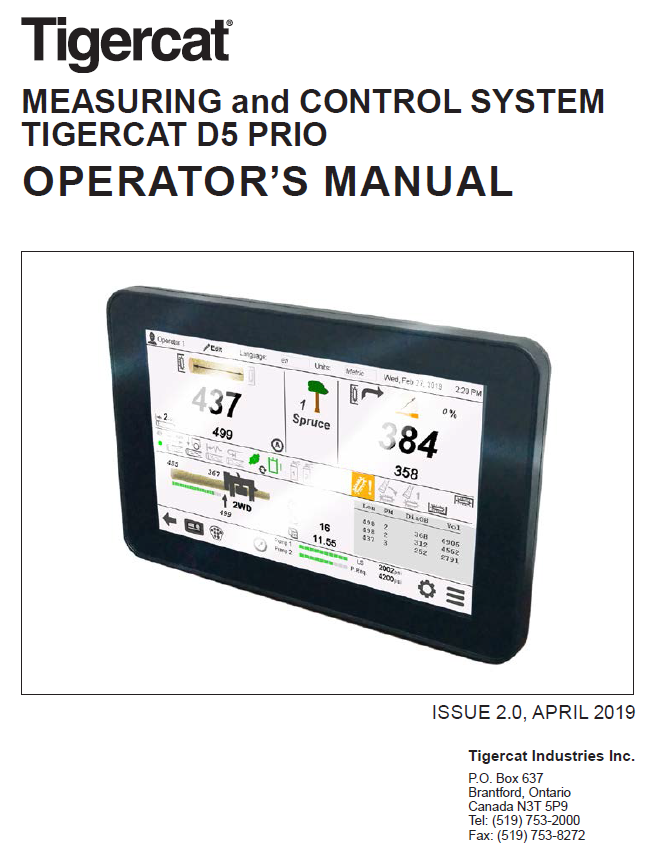 TIGERCAT DASA D5 TH575 HARVESTING HEAD OPERATOR MANUAL (5750101-5752000)