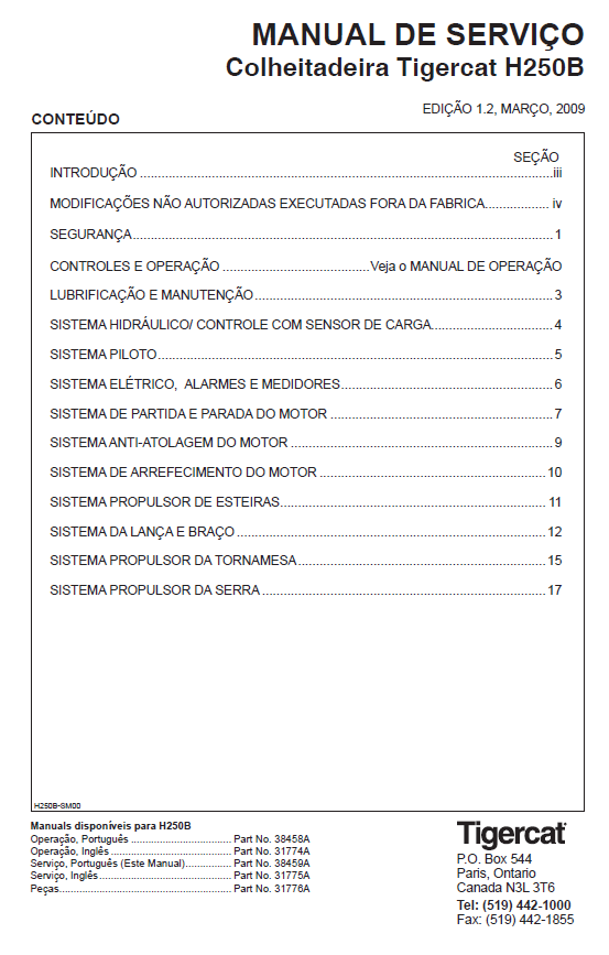 TIGERCAT H250B HARVESTER SERVICE REPAIR MANUAL