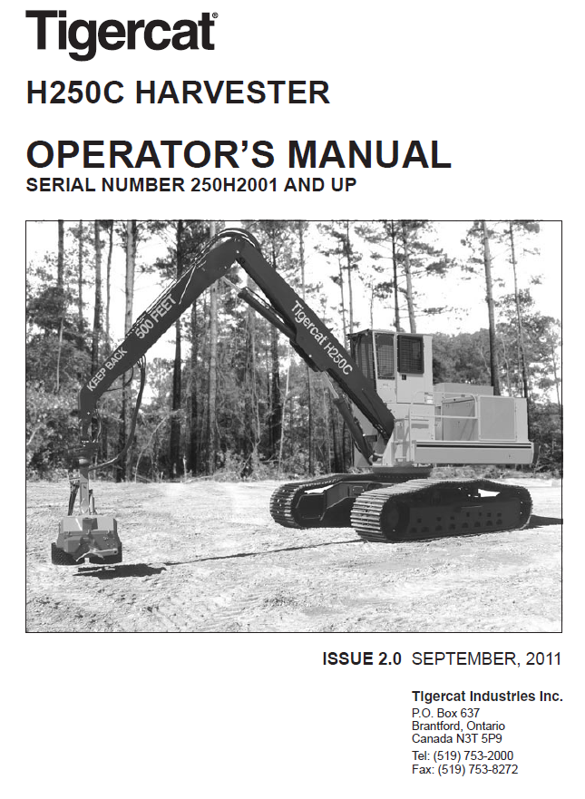 TIGERCAT H250C HARVESTER OPERATOR/USER MANUAL - PDF FILE DOWNLOAD