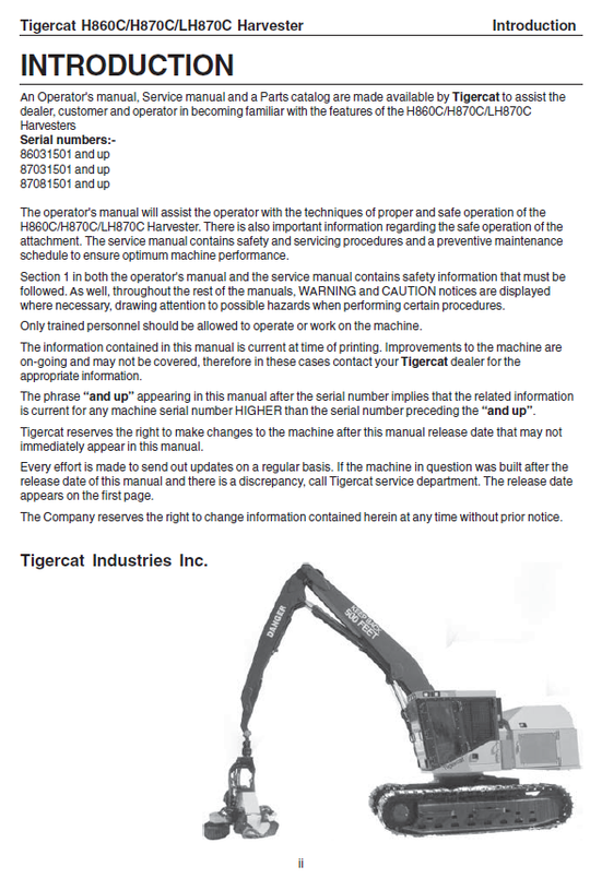 TIGERCAT H870C HARVESTER SERVICE REPAIR MANUAL (87031501-87032499)