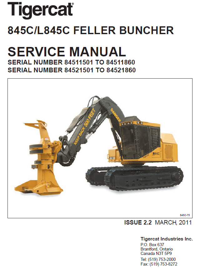TIGERCAT L845C FELLER BUNCHER SERVICE MANUAL (84521501-84522500, 84521501-84521860)