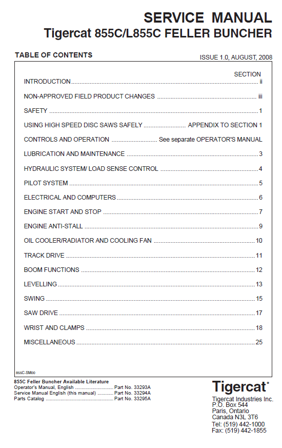 TIGERCAT L855C FELLER BUNCHER SERVICE MANUAL (85520101-85522000, 85520101-85521000) - PDF FILE DOWNLOAD