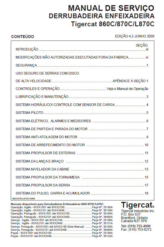 TIGERCAT L870C FELLER BUNCHER SERVICE REPAIR MANUAL (87021501-87023500, 87021501-87022100)