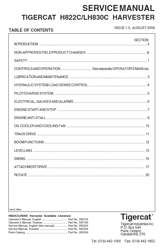 TIGERCAT LH830C HARVESTER SERVICE REPAIR MANUAL (83081001-83083000)