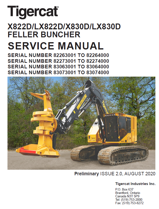 TIGERCAT LX830D FELLER BUNCHER SERVICE REPAIR MANUAL (83073001-83074000) - PDF FILE DOWNLOAD