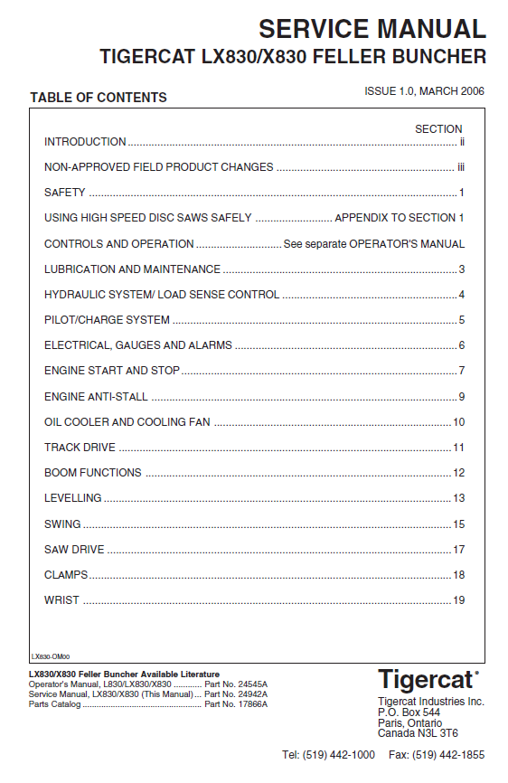 TIGERCAT LX830 FELLER BUNCHER SERVICE REPAIR MANUAL (82273001-82274000)