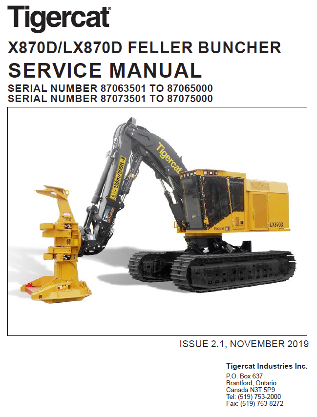 TIGERCAT LX870D FELLER BUNCHER SERVICE REPAIR MANUAL (87073501-87075000) - PDF FILE DOWNLOAD