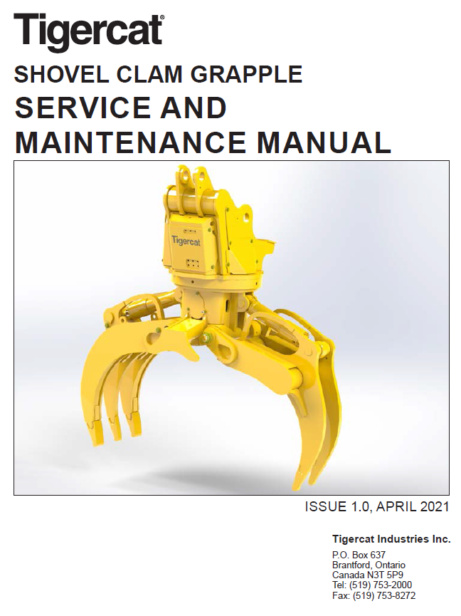 TIGERCAT SHOVEL CLAM GRAPPLE SERVICE MAINTENANCE MANUAL