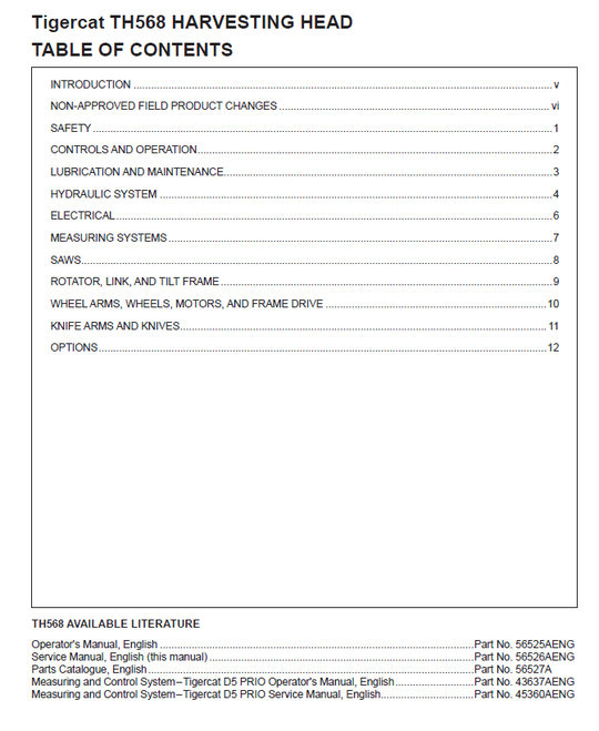 TIGERCAT TH568 HARVESTING HEAD SERVICE REPAIR MANUAL (5680101-5681000) - PDF FILE DOWNLOAD