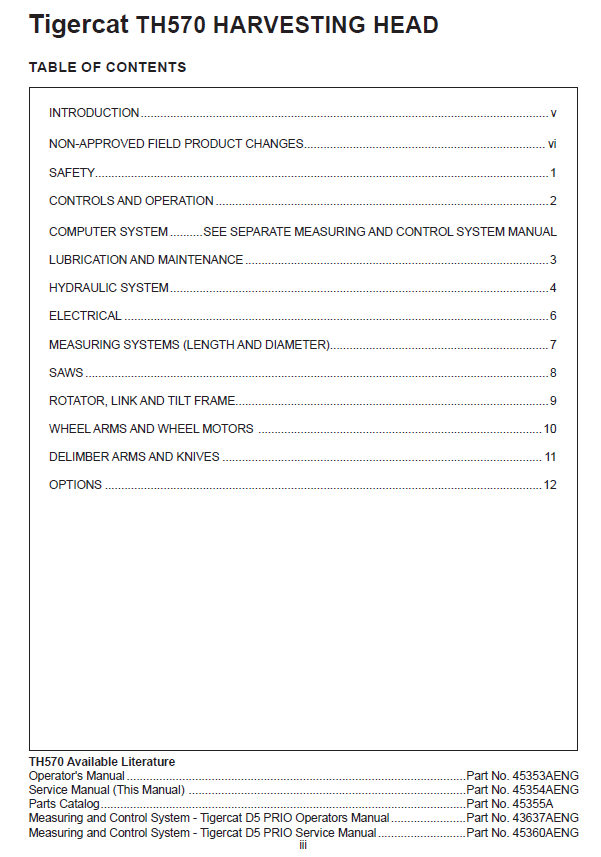 TIGERCAT TH570 HARVESTING HEAD SERVICE REPAIR MANUAL (5700101-5701000) - PDF FILE DOWNLOAD