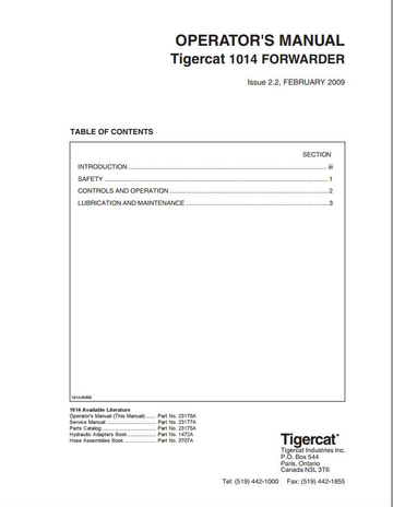 Tigercat Forwarder 1014 (10140101 – 10140500) Operator & Service