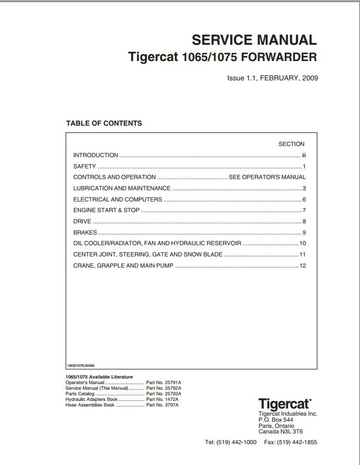 Tigercat Forwarder 1065 1075 (10650101 – 10750300) Operator & Service