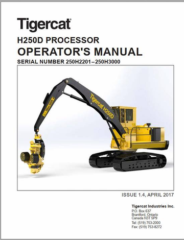 Tigercat Processor H250D (250H2201 – 250H3000) Operator and Service