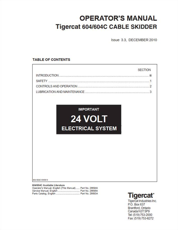 Tigercat Skidder 604 604C Operator & Service