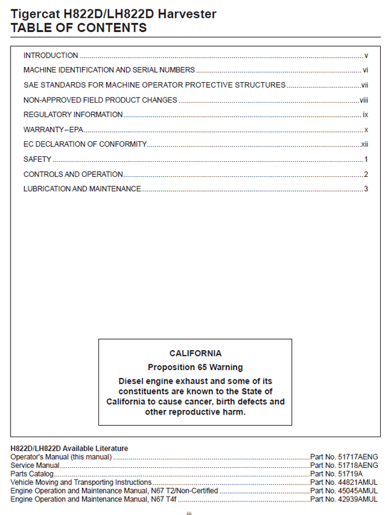 TIGERCAT H822D HARVESTER OPERATOR/USER MANUAL