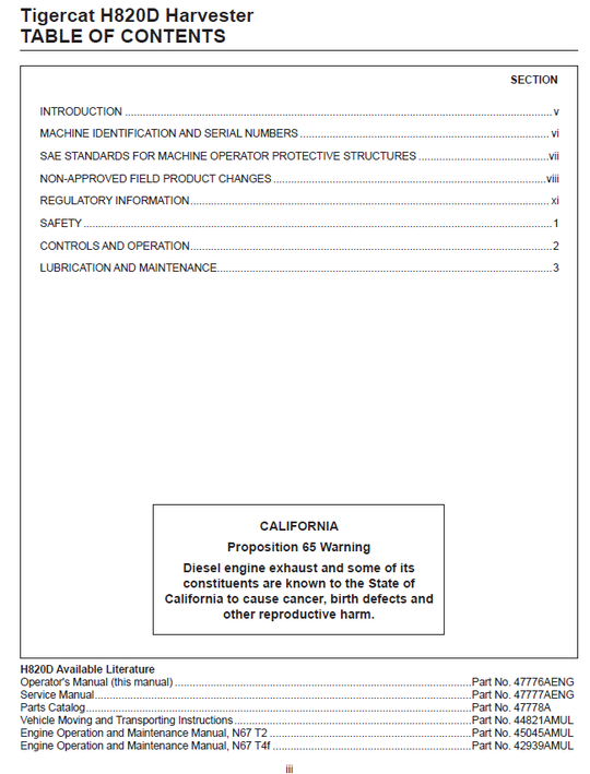 TIGERCAT H820D HARVESTER OPERATOR/USER MANUAL
