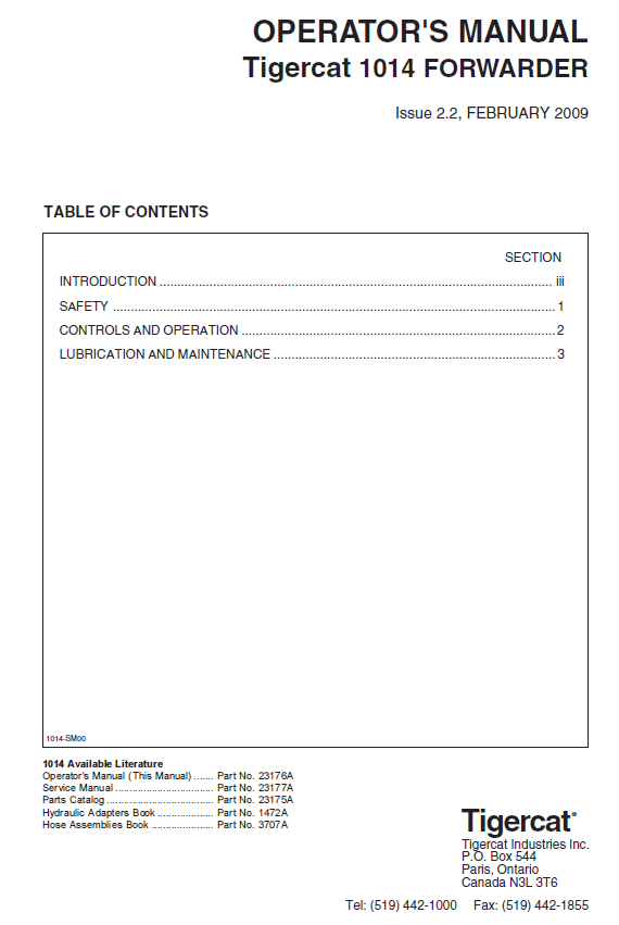 TIGERCAT 1014 FORWARDER OPERATOR/USER MANUAL (10140101-10140500)