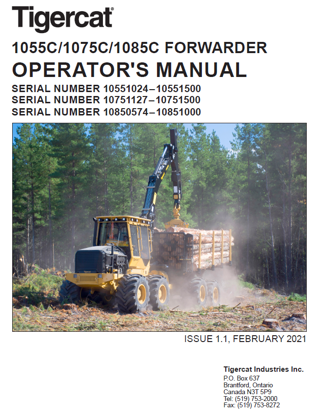 TIGERCAT 1055C FORWARDER OPERATOR/USER MANUAL (10551001-10551500, 10551024-10551500)